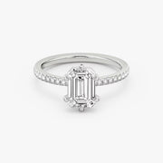 Emerald Cut - Pave Band - 6 Prong Classic Ring - 18 K Gold